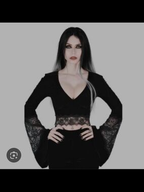 Killstar Black Lace-Trim Bell Sleeve Crop Top